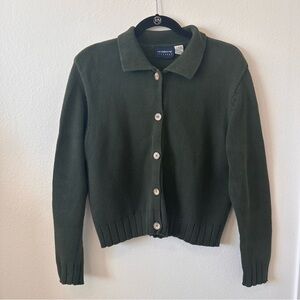 90s Liz Claiborne Lizsport dark green cardigan medium 100% cotton good conditio